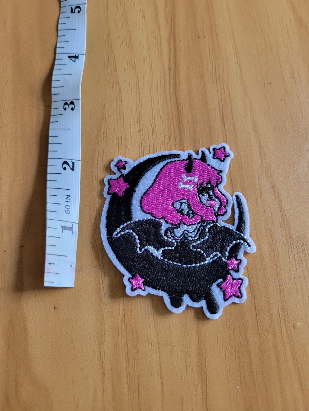 🧋NEW🧋Pink & Black Bat Girl  Moon Embroidered Patch - Cute Accessory Accent